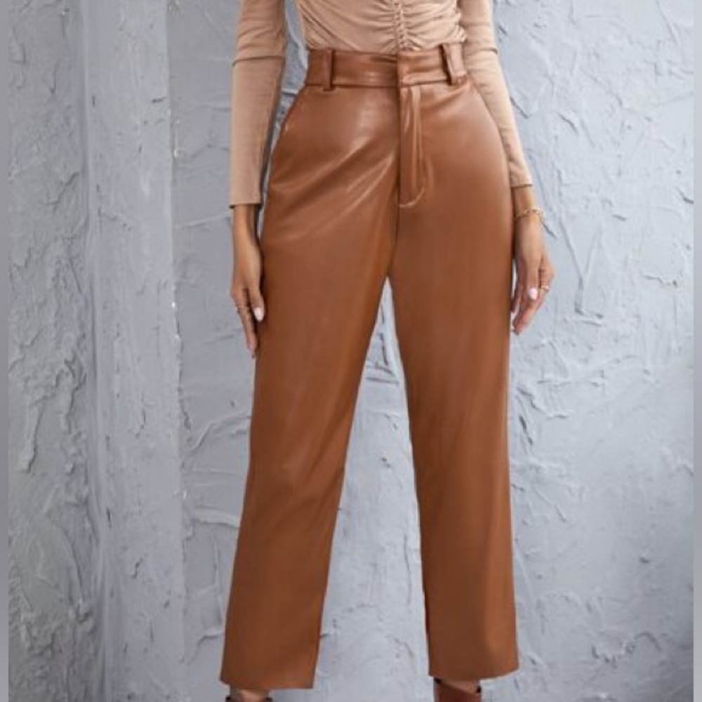 Brown tan cognac faux leather PU Pants